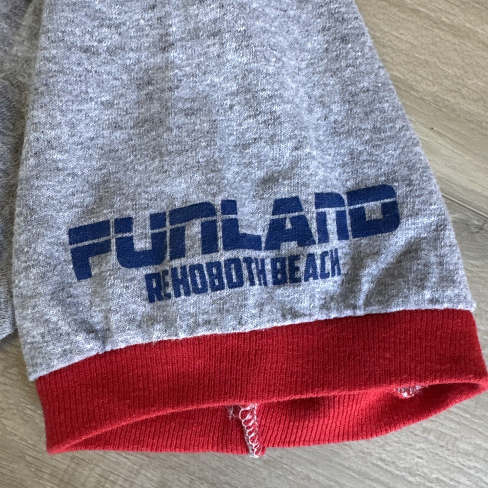 Gildan DryBlend Gravitron UFO ride Funland Ringer Shirt Gray And Red Small - Picture 4 of 7